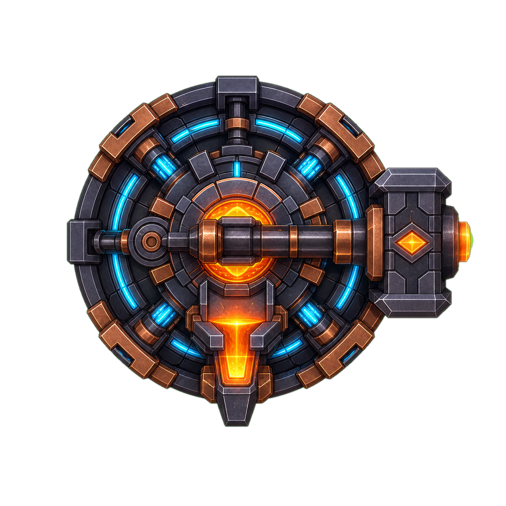 Leuchtende mechanische Turmschmiede aus Tower Rush